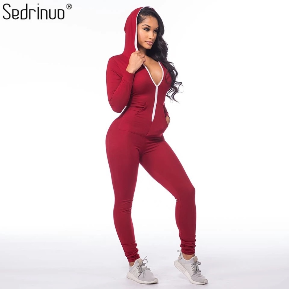 Red and white zip jumpsuit